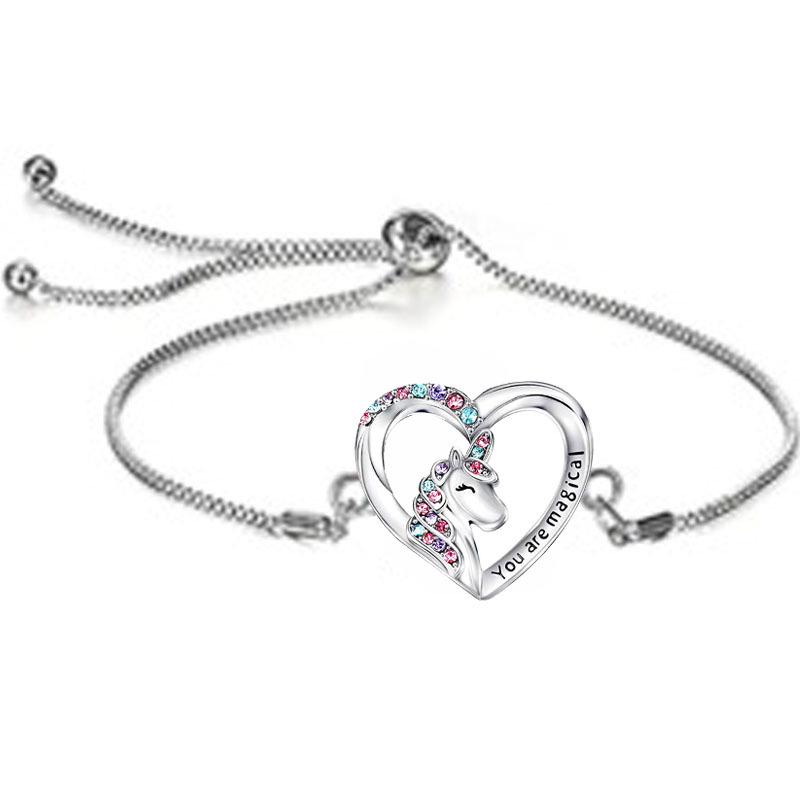 Colorful Heart-Shaped Unicorn Necklace & Earring Set for Kids