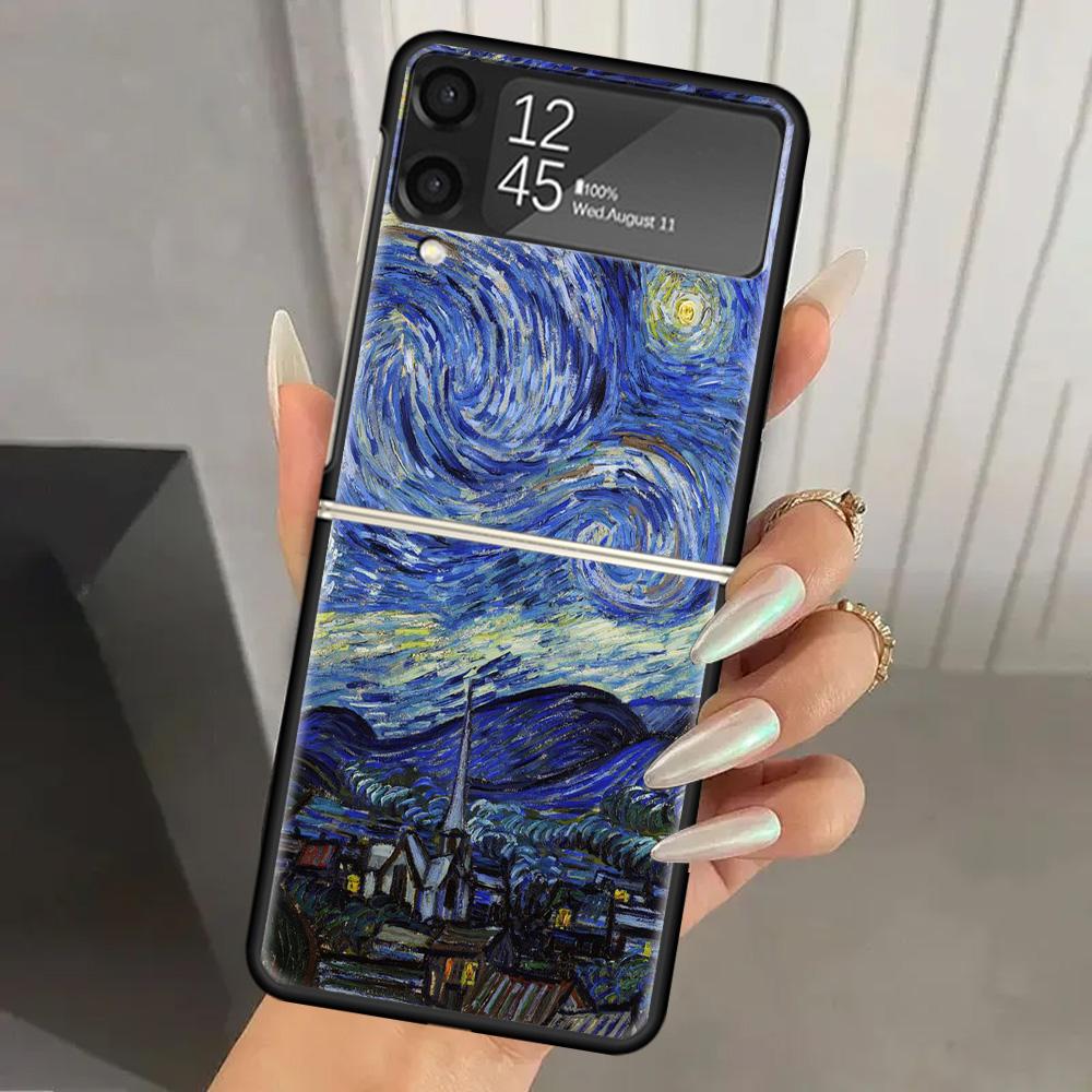 

Масляная живопись Ван Гога Жесткий ПК Чехол для телефона Samsung Galaxy Z Flip 6 5 4 3 Черная Крышка ZFlip6 Flip5 Flip4 5G Складной Печать Samsung Z Flip 6