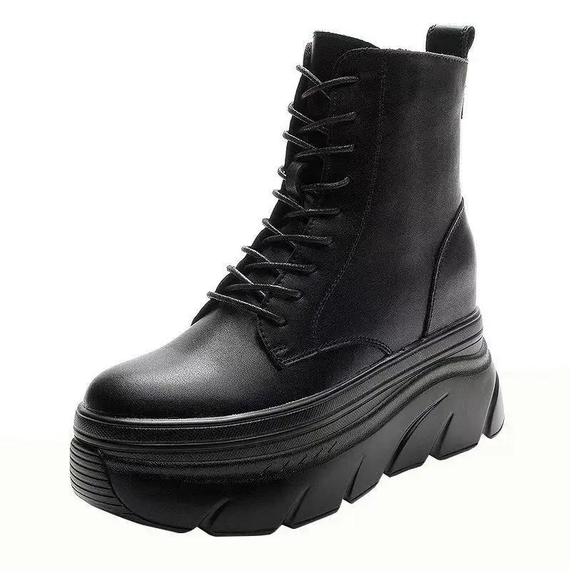 Fashion 2025 Women White Ankle Boots Increase Height Thick Sole Winter Outdoor Leisure Shoes For Girls Spring Autumn Motorcycle Booties