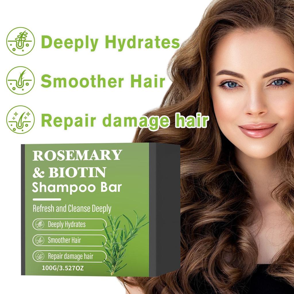 Rosemary & Biotin Shampoo Bar Soap-Smoother, Deeply Hydrate And Repair Hair With Rosemary & Biotin-Suitable For All Skin Types, 100g