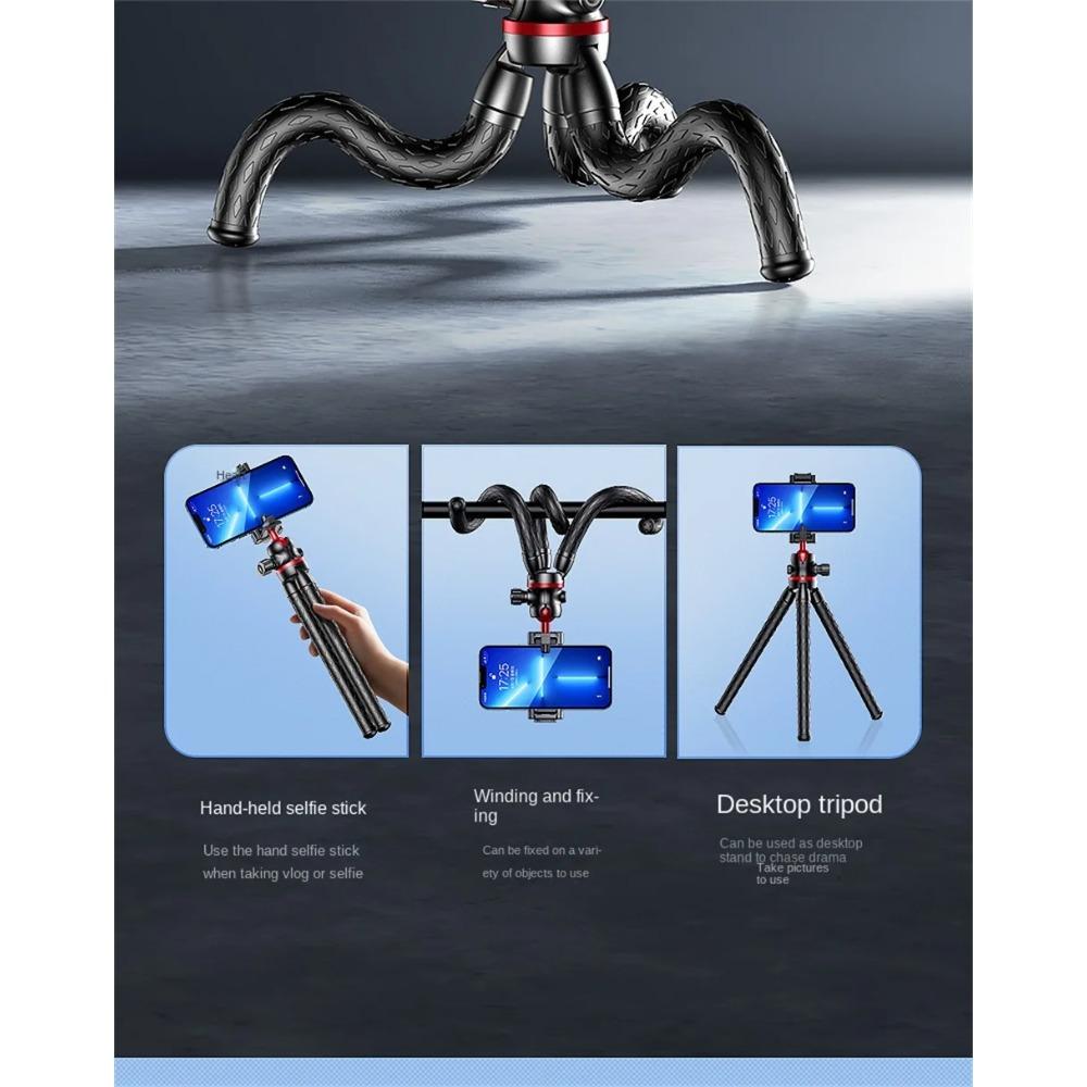 2025 New Flexible Octopus Tripod 2in1 Design Tripod With Phone Holder Side Cold Shoe 1/4'' Screw for Phone Camera DSLR