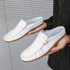 Fashion Handmade Casual Leather Slippers Men Summer Beach Slides Sandals Fashionable Outdoor Male Muller Shoes Non Slip Comfy Half Drag