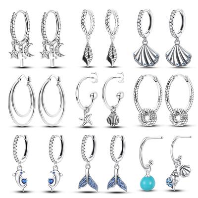 925 Silver Luminous Shell Earrings For Women Pave CZ Heart Star Moon Hoop Earrings Wedding Jewelry Gift