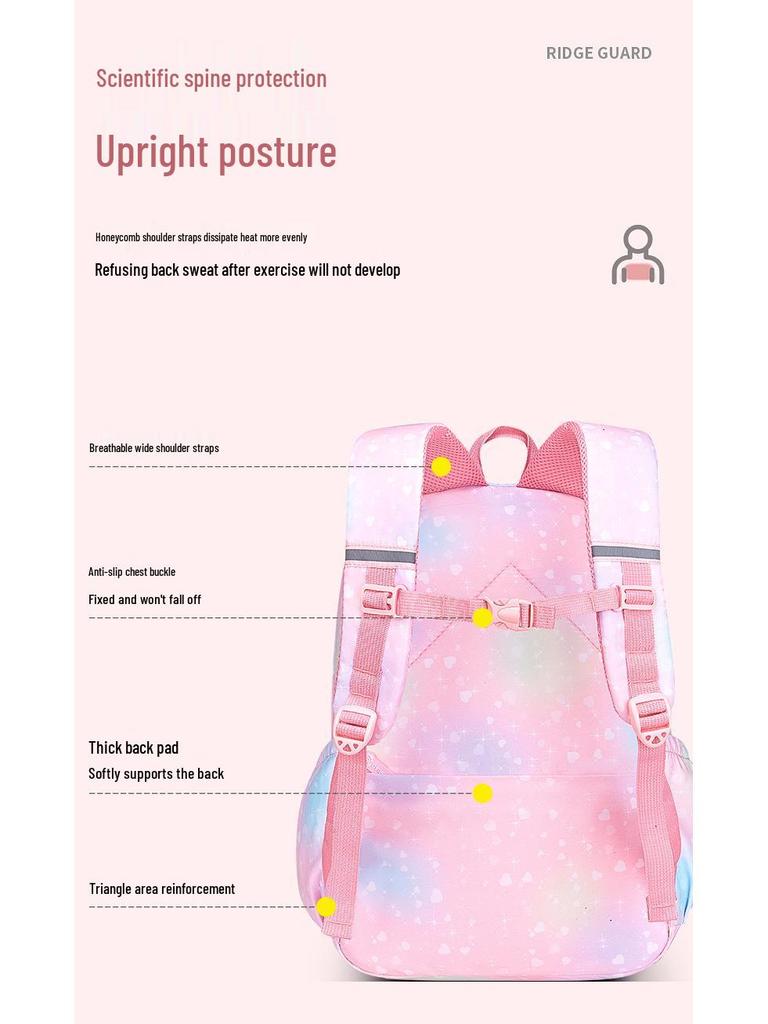 Rainbow Lightweight Girls' Backpack: Load-Reducing, Spine-Protecting, High-Capacity for Grades 1-6