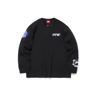 Li Ning Letter Pattern Printed Round Neck Long Sleeve T-Shirt Men Tops Black ATLQ061-1