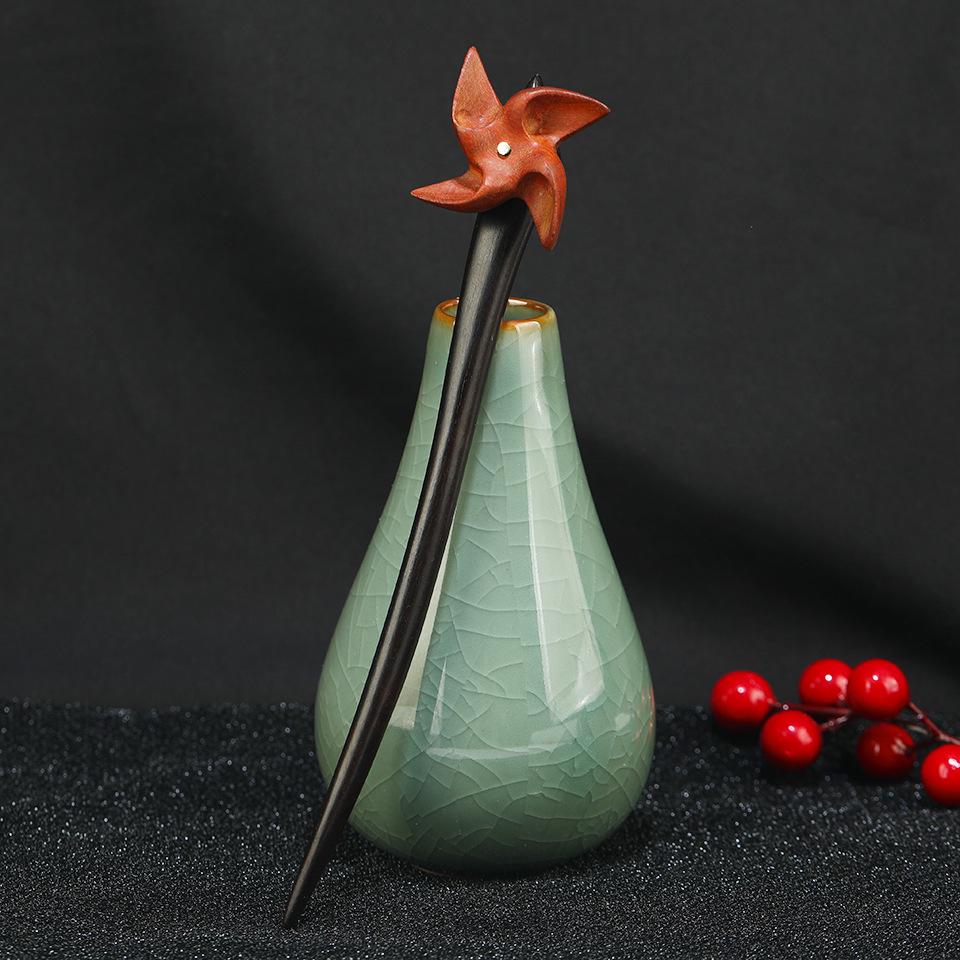 Elegantná zlatá sponka do vlasov z hodvábu a santalového dreva - Čínsky retro štýl vlasového doplnku