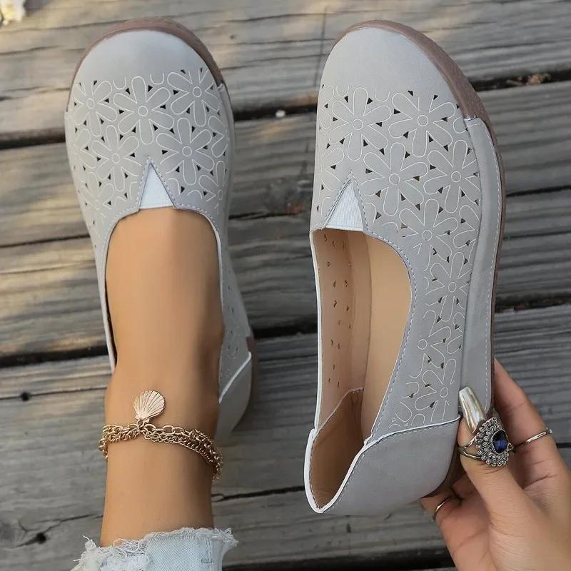 Modne buty damskie 2024 Gorąca wyprzedaż Wsuwane damskie baleriny Jesień Okrągły nosek Jednolite Outdoorowe Casualowe Wygodne Niskie obcasy Buty Plus Size