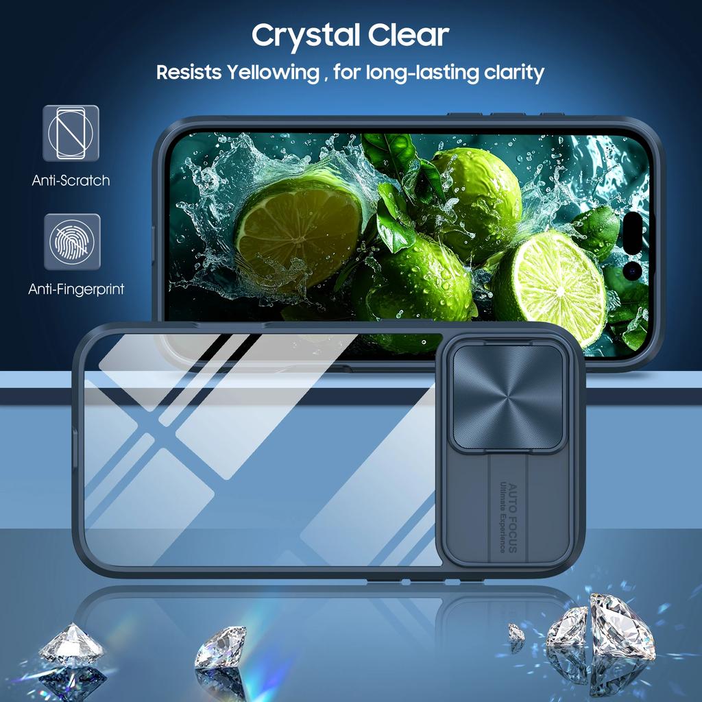 Luxury Crystal Clear Slide Camera Protection Case for IPhone 16 Pro Max 15 14 13 Plus Mini Acrylic Hard Transparent Back Cover