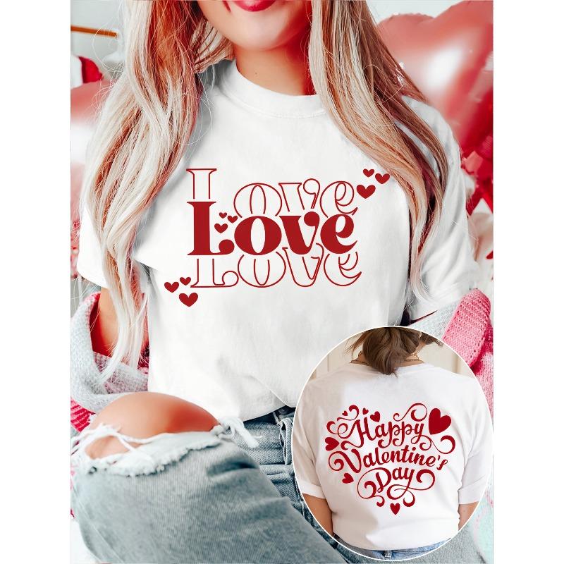 

Женская футболка с круглым вырезом европейского размера - Красная с принтом LOVE /Ко Дню святого Валентина (двусторонний), Мягкая, Эластичная, Дышащая, Весна-Лето-Осень 4XL белый
