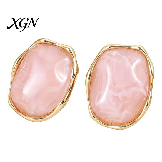Gift for Her on Birthday 1 Pair Natural Healing Stone Stud Earrings Women, Gold Lightweight Daily Wear Plated Oval Resin Earrings, Faux Crystal