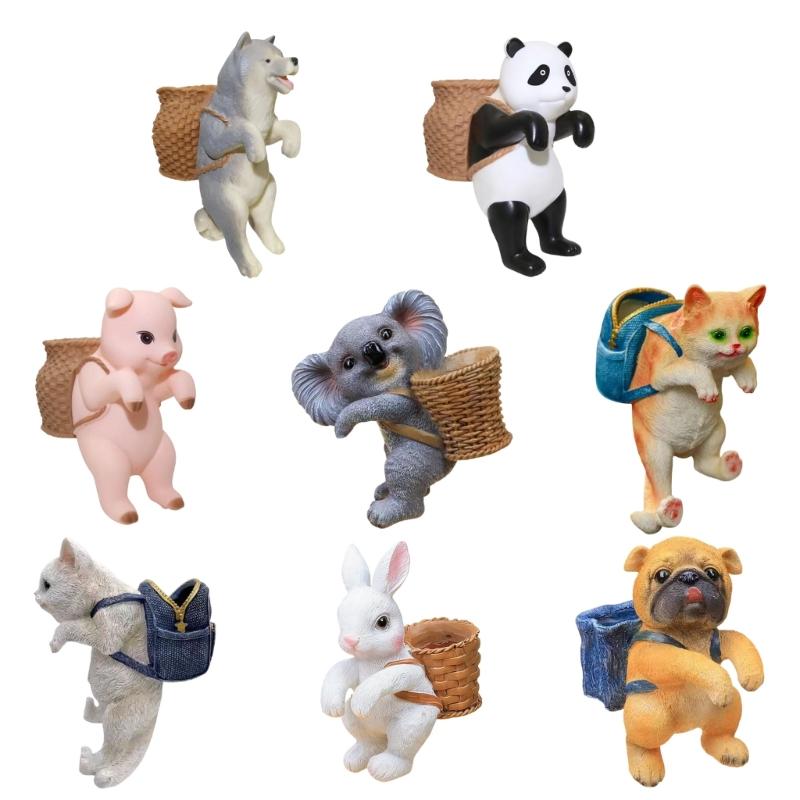 Resin Animal Statue Aquarium Accessories Fish Tanks Decorations Home Decors Hanging Cats Figurines with Storage Basket