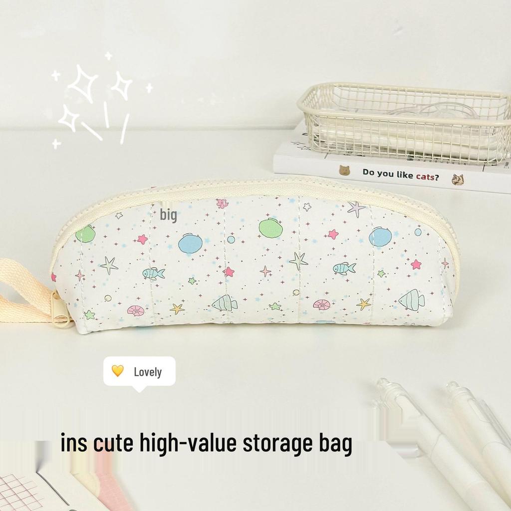 Pink Polka Dot Hand-Held Pencil Case - Stylish, High-Capacity, Creative Stationery Box for Students