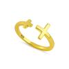 925 Sterling Silver Gold Vermeil Double Cross Open Band Adjustable Women Ring