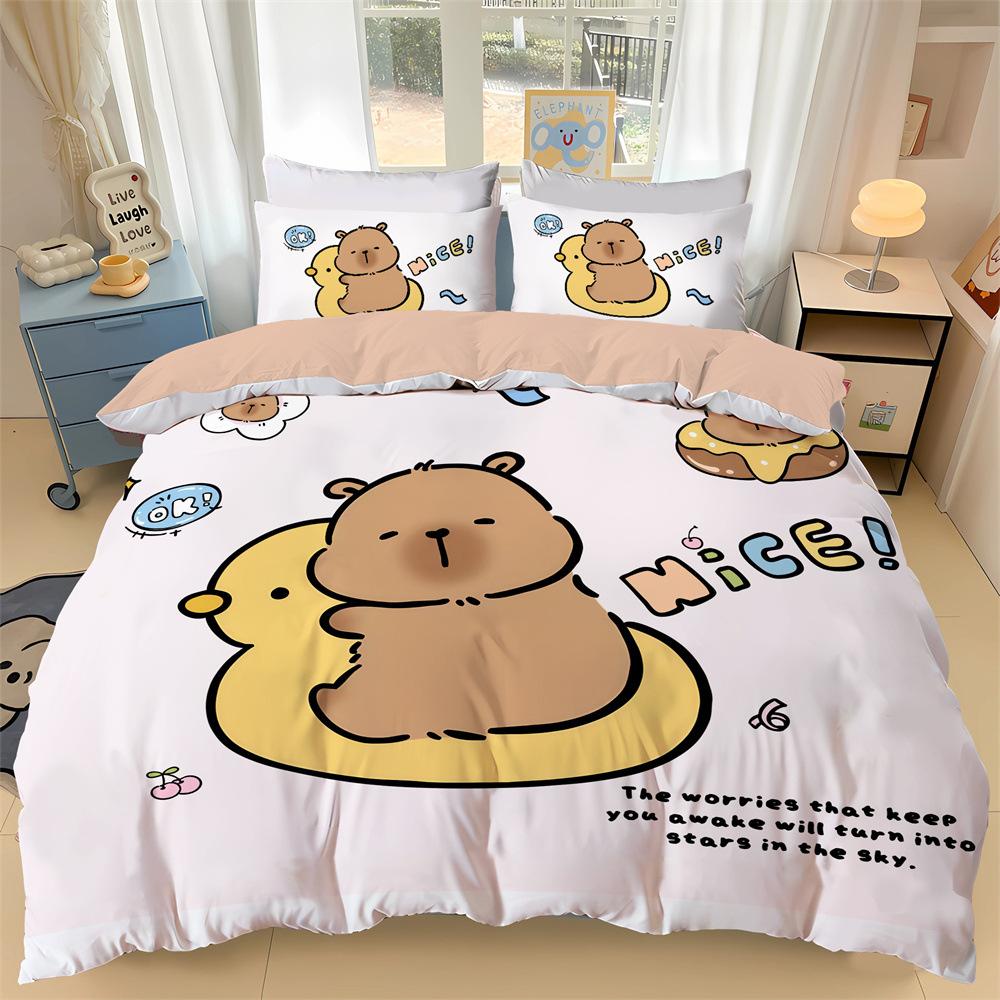 3D Süßes Capybara Motiv Bettwäsche Set Capybara Bettbezug Kissenbezüge Erwachsene und Kinder Bettdeckenbezug Einzel Doppel Groß