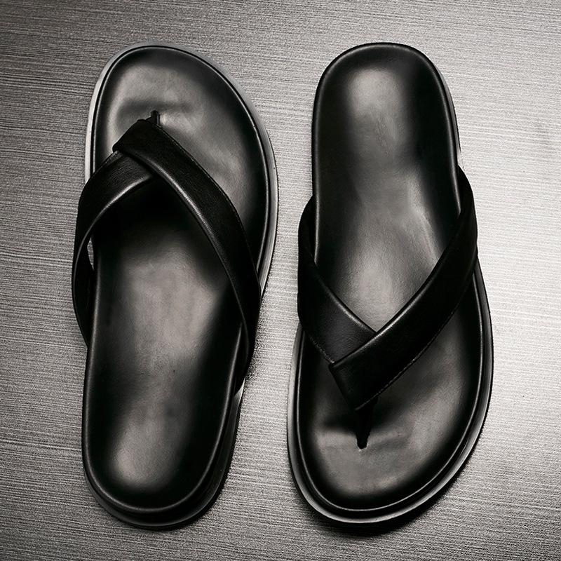 Moda 2025 Nuove Pantofole Piatte da Uomo di Design Antiscivolo Marca di Lusso Pelle Vera Scarpe da Passeggio Traspiranti Comode Pantofole da Interno/Esterno