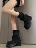 European big head zipper platform muffin Martin boots locomotive boots niche hot girl trouser tube stacking boots small women's shoes