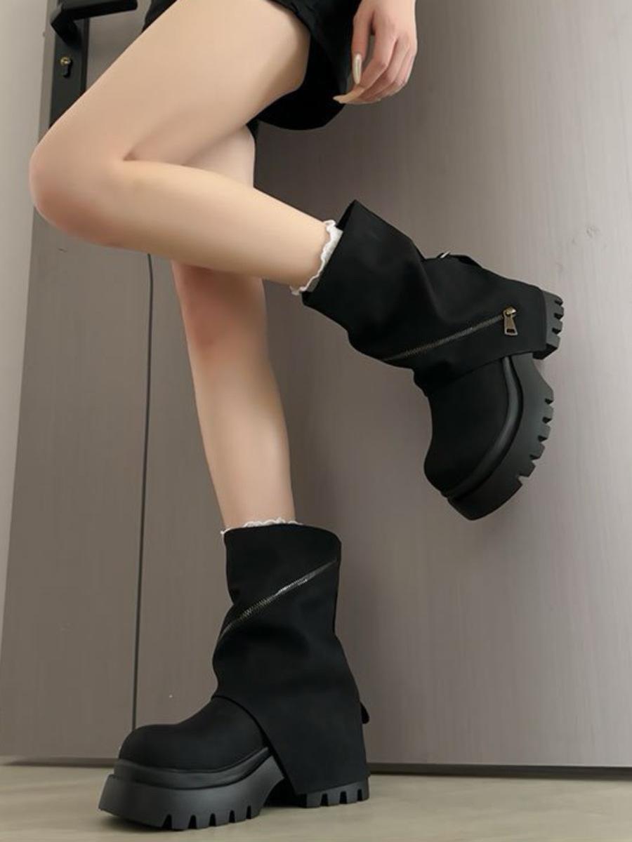 

Европейские ботинки Мартин на платформе с молнией и большой головой, ботинки-локомотивы, нишевые, горячие, для девушек, с голенищем-трубой, ботинки-чулки, маленькая женская обувь 39 чёрный