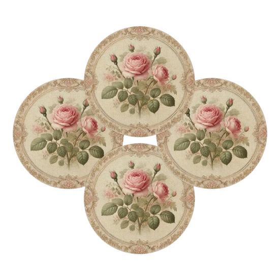 Vintage Blumige Tischsets 4 Stück Nordische Holzuntersetzer, Hitzebeständige Getränkematten, Nicht wellige Kanten Dekoration für Zuhause Rutschschutz Tassen Becher,