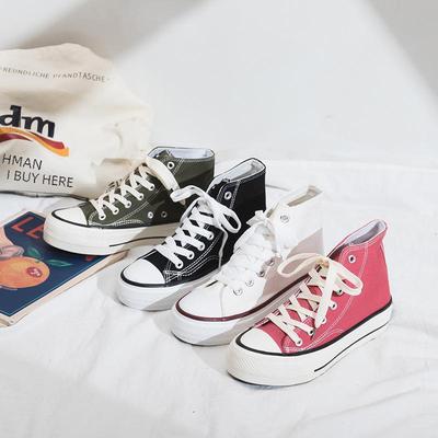 Fubu 2024 Women's Spring High-Top Platform Canvas Shoes, 1970s Hong Kong Style, Height-Boosting Trend.
