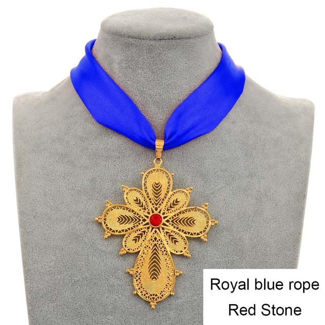 Anniyo Ethiopian Wedding Party Cross Pendant DIY Rope Chain for Women Girls,Gold Color Eritrea Jewelry African Crosses