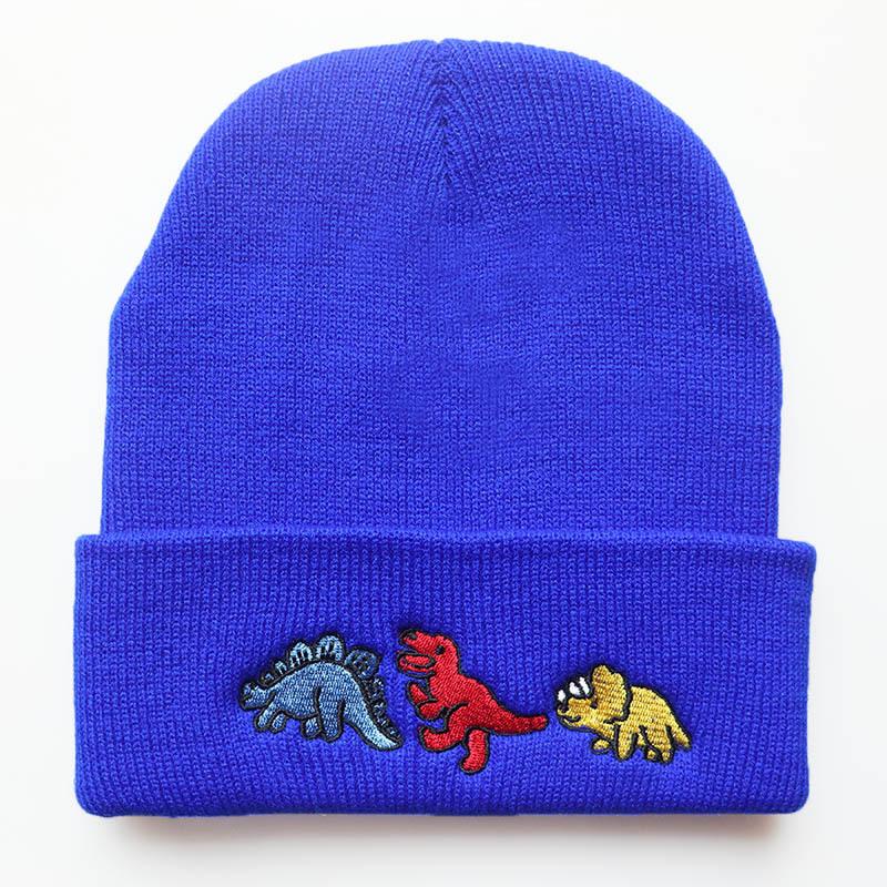 

Little Dinosaur Embroidered Knit Hat Beanie Unisex warm pullover hat, hip-hop cartoon student woolen hat for men and women Adjustable