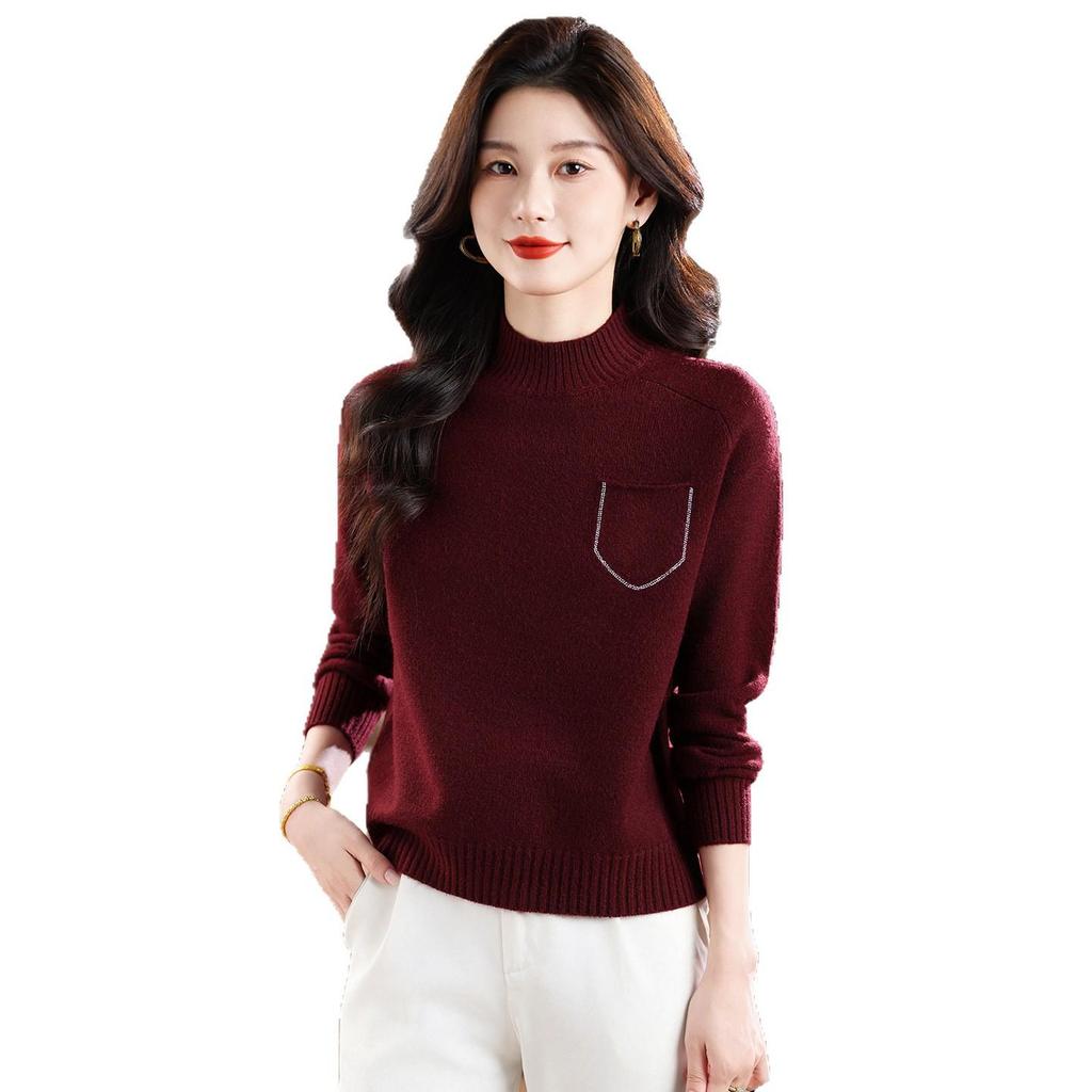 Plus Size Mid-Aged Women's Fashionable Tummy-Concealing Wool Sweater - Autumn/Winter 2025 Collection
