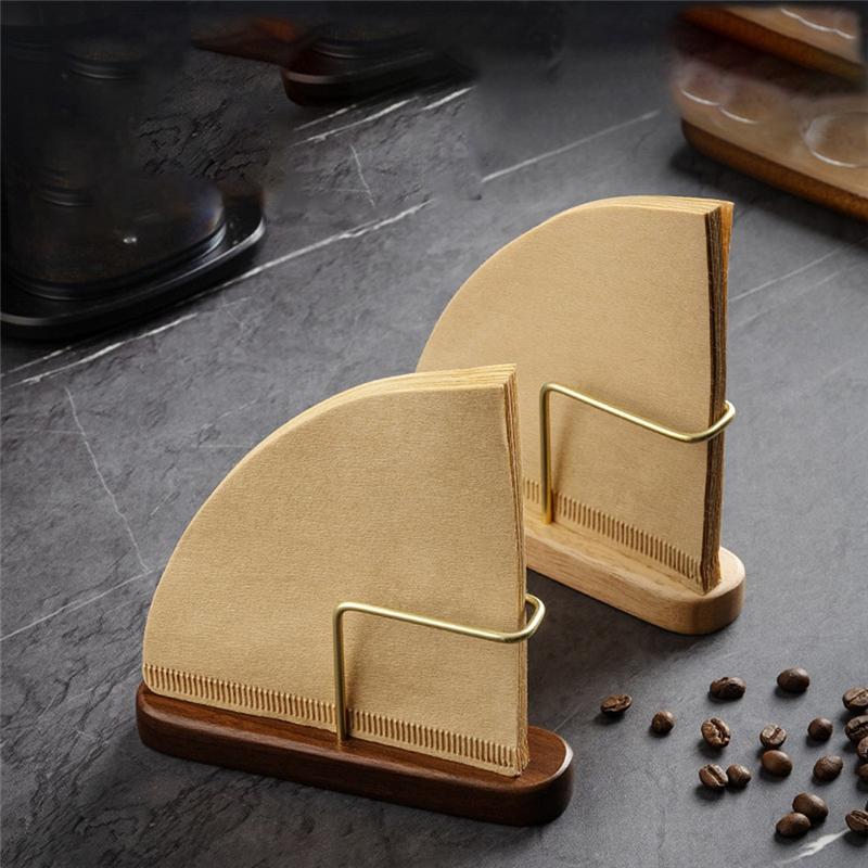 V Shape Walnut Wood Coffee Filter Holder - Espresso Drip Paper Storage Rack, Reusable Filter Type