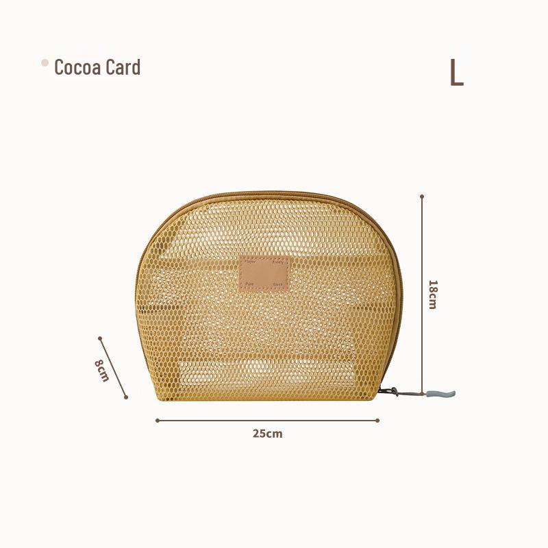 Portable Half-Round Mesh Makeup Bag - Compact Travel Toiletry & Lipstick Organizer