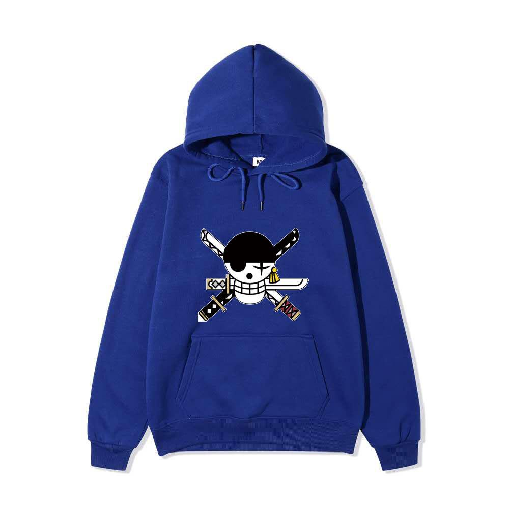 Anime One Piece Roronoa Zoro Hoodie, Pirate Logo Front Print Pullover Sweatshirt Long Sleeve Streetwear for Men Women