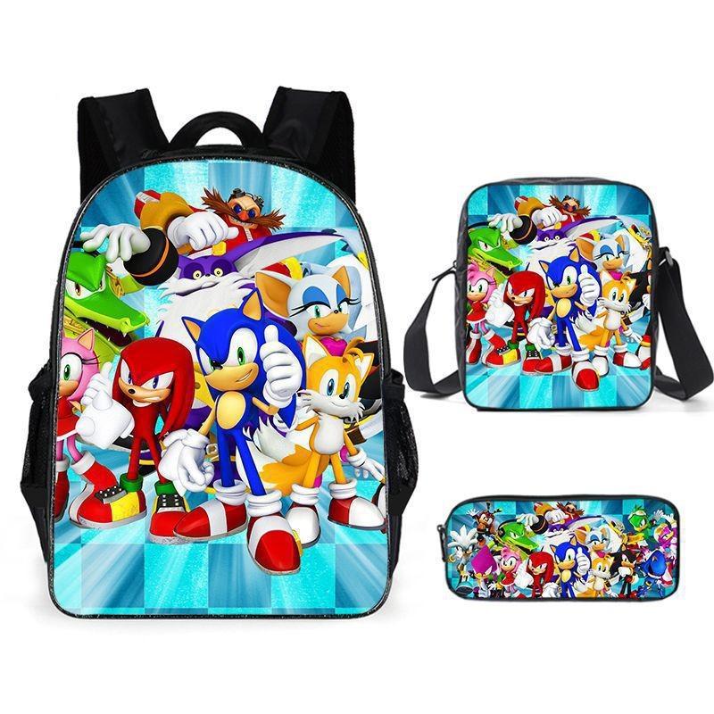 Sonic Cartoon School Bag Set With Oxford Fabric Breathable Lightweight For Kids School Use