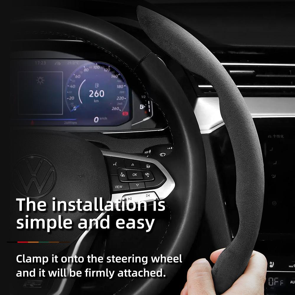 Suitable for Volkswagen Anti-Slip Buckle Segmented Suede Steering Wheel Cover Suitable for Polo Golf 5 6 7 Gol Cc Passat B6 B8 Jetta Scirocco T4