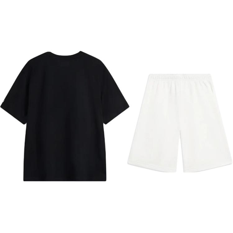 Li-Ning Fashion Letter Print Personality Trendy Versatile Round Neck Pullover Short Sleeve T-Shirt Casual Sports Suit Unisex Tops AHSV291-2+AKST593-7