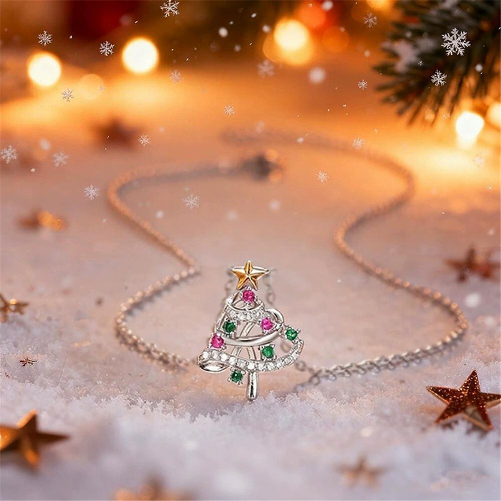 Charm Female Christmas Tree Pendant Necklace Vintage Silver Color Wedding  For Women