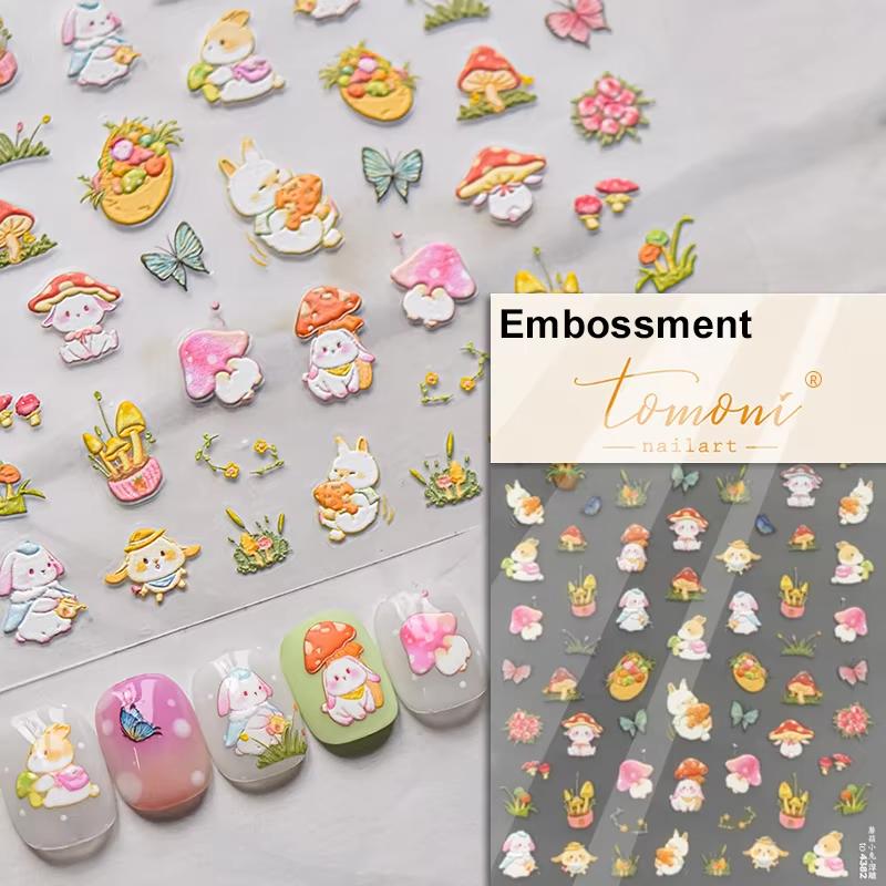 Lovely Strawberry Rabbit Cartoon 5D Embossed Reliefs Self Adhesive Nail Art Decorations Stickers 3D Manicure Decals