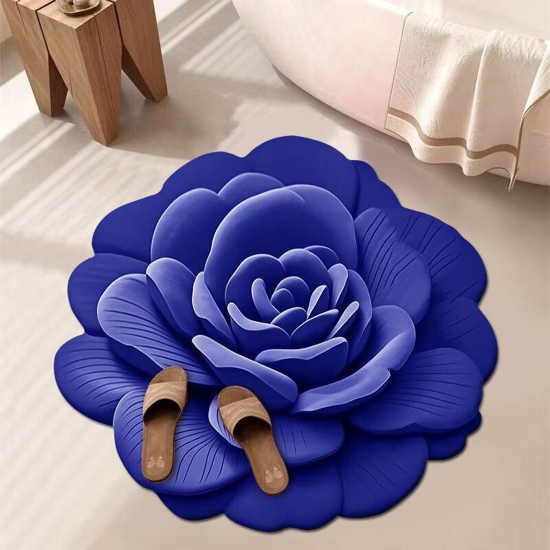 3D Květinový Koberec Koupelnový Absorpční Domácí Protiskluzový Odolný vůči Nečistotám Snadno Udržovatelný Předložka