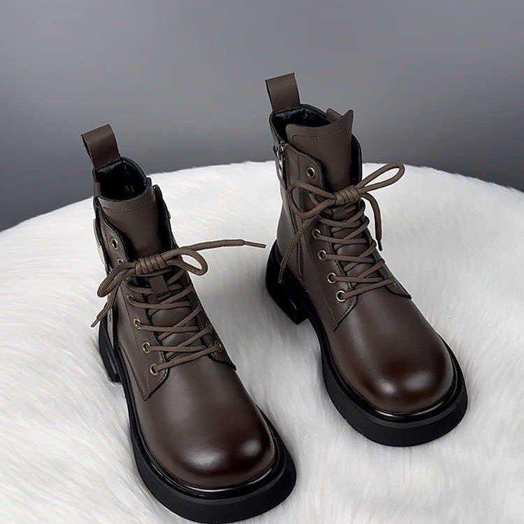 Thick Soled Short Boots for Women  New Autumn and Winter Round Toe Single Boots with Plush and Thickened Short Boots