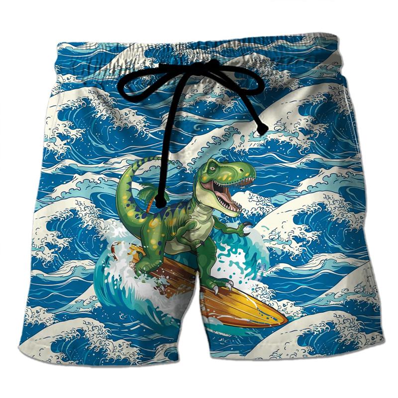 Funny 3D Printing Dinosaur Beach Shorts For Men Street Drawstring Swimming Trunks Kids Summer Animal Pattern Surfboard Shorts