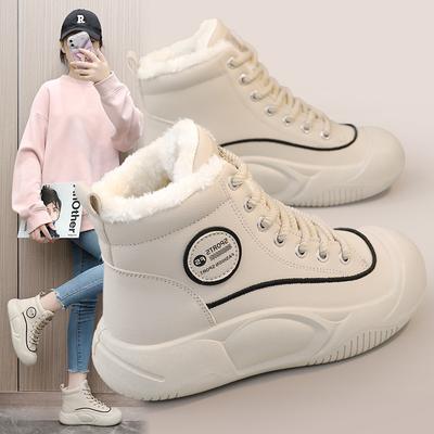 Winter New Ins Korean Style High-Top with Velvet Casual Shoes Female Students Platform Cotton Shoes Thick Bottom and Warm Keeping