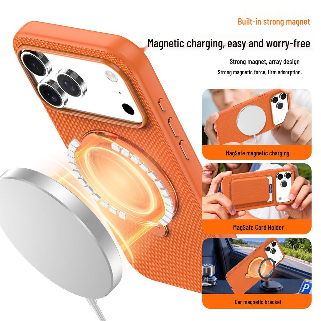 Compatible with iPhone 17 Pro Max: Magnetic Tech Texture Rotating Stand Phone Case, Fabric Anti-fall Cover, Fits iPhone 16 & 15.