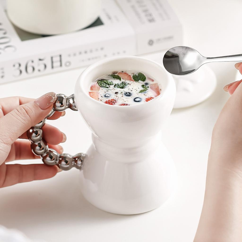 Lekki luksusowy kubek ceramiczny z pokrywką łyżeczką torebką z kokardą kubek do kawy kubek do picia dla pary kubek biurowy gospodarstwa domowego szczelny