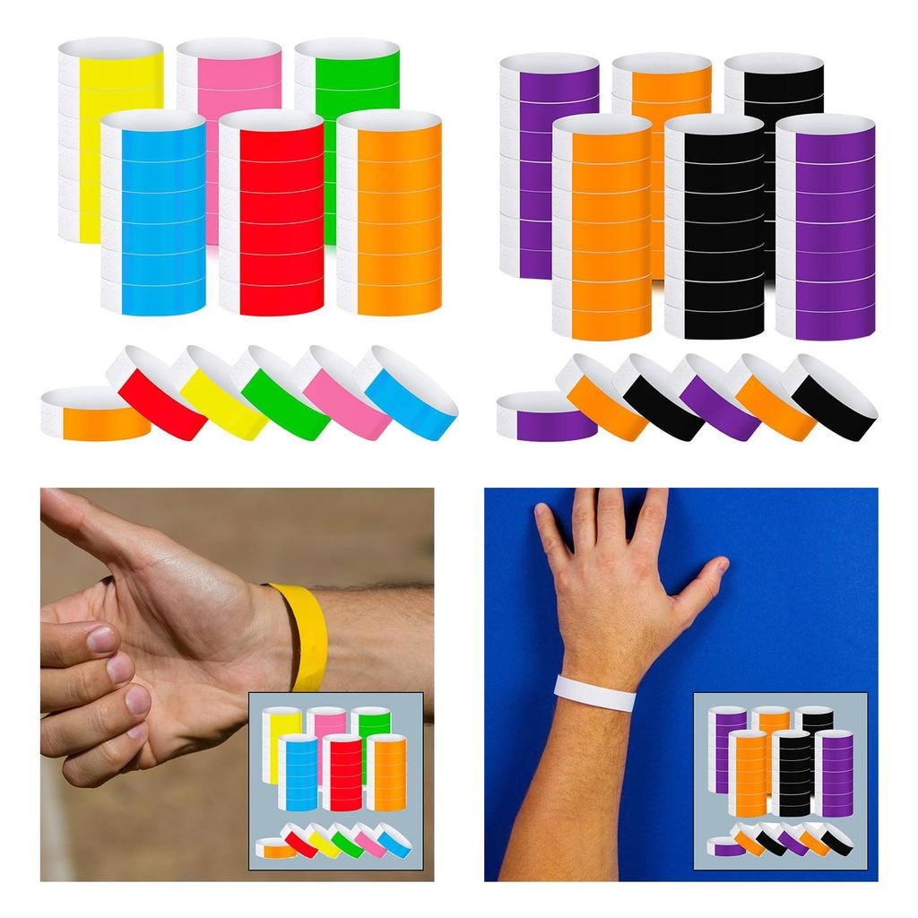 600 Synthetic Paper ID Bands Assorted Colors Admission Tickets Band Lightweight Sticky Wristband for