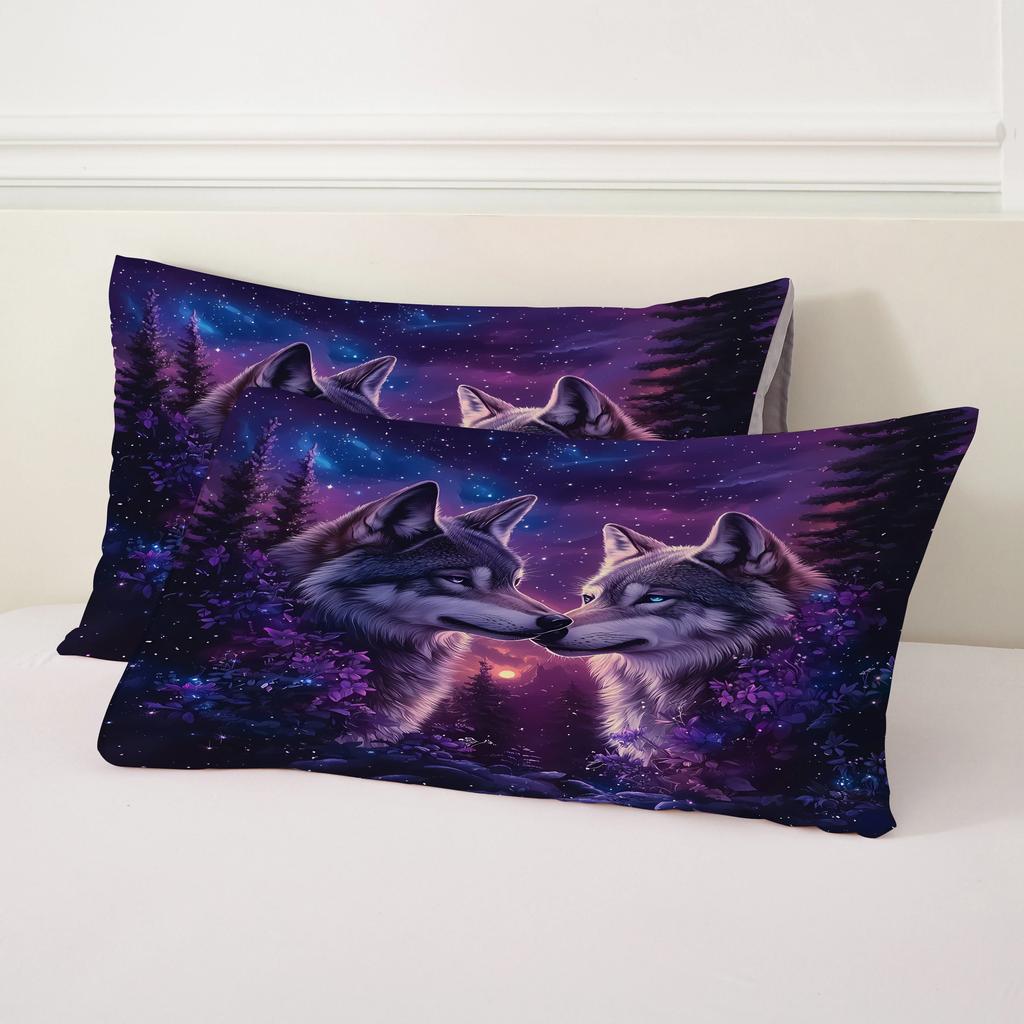 Quilt Cover 3D Printed Cartoon Anime Wolf Duvet Comforter 100% Polyester Soft and Comfortable Night Sky Bedding Sheets Sets