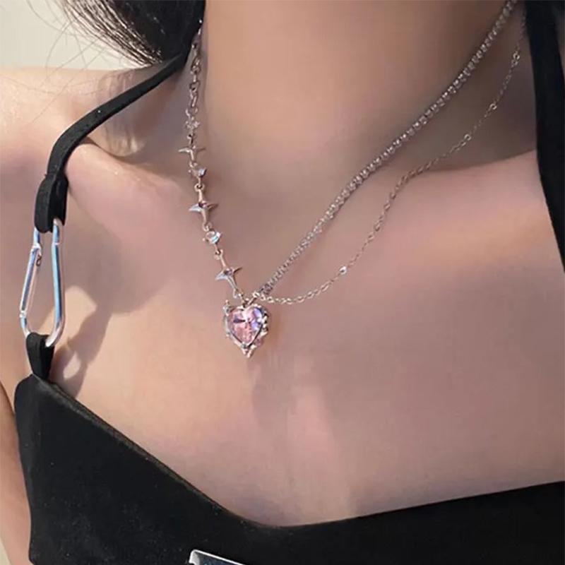 

Сладкая Розовая Любовь Смола Циркон Звезда Металлическая Цепочка Кулон Сердце Ожерелье Для Женщин Чокер Вечеринка Ювелирные Изделия