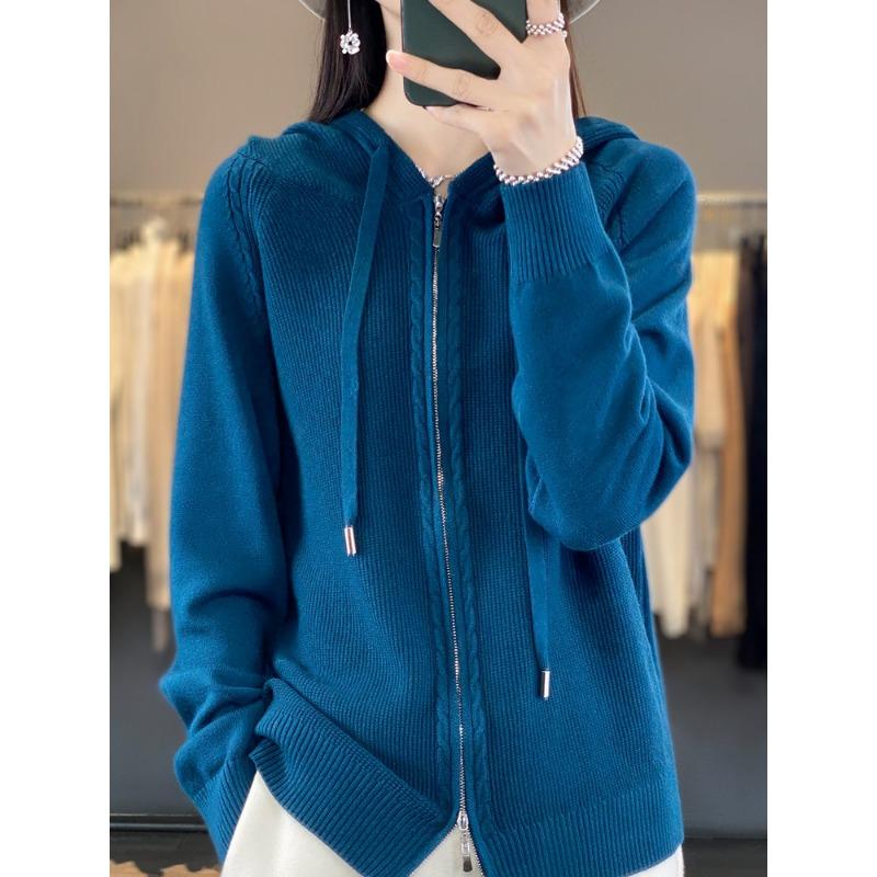 DAFIFY Women's Fashion Casual Fall Winter Solid Color Print Long Sleeve Hooded Sweaters