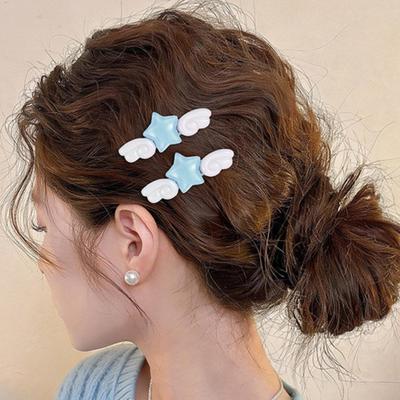 2 Pezzi Fermacapelli da Bambina Scintillanti Design Ghiaccio Glitter Stelle Ali d'Angelo Decorativi Frangia Fermagli per Capelli Accessori per Capelli