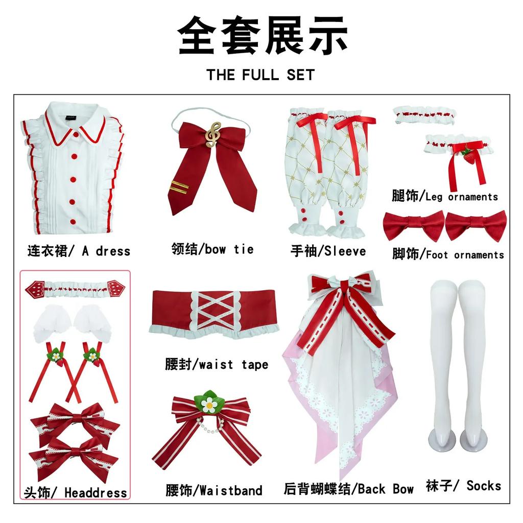 Miku Cosplay Strawberry  15th Anniversary  Costume Wig Lovely Lolita Dress Women Halloween Uniform Party Fancy