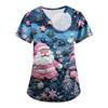 Plus SizePrinted Scrub Working Uniform Tops For Women's Cross V-Neck Print Short Sleeve Fun T-Shirts Workwear Tee With Pockets