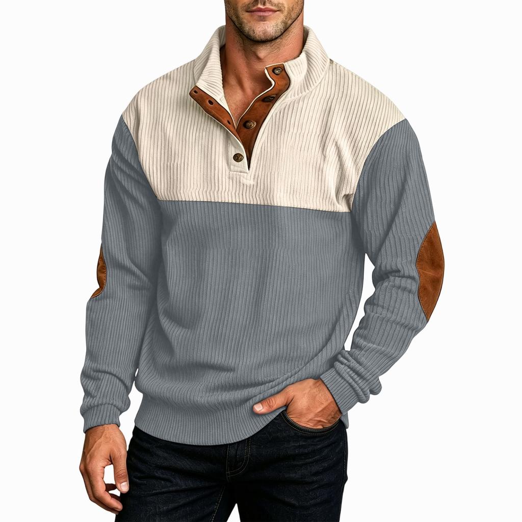 Men's Plus Size Corduroy Pullover Sweatshirt Casual Sporty Half Button Stand Collar Long Sleeve Top for Fall and Winter