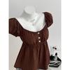 Women Casual Fashion Polka Dot U Neck Waist Cinched Short Sleeve T Shirt