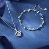 925 Silver Heart Shaped Necklace Bracelet Set for Women Vintage Korean Blue Crystal Bracelets Jewelry Set Party Jewelry